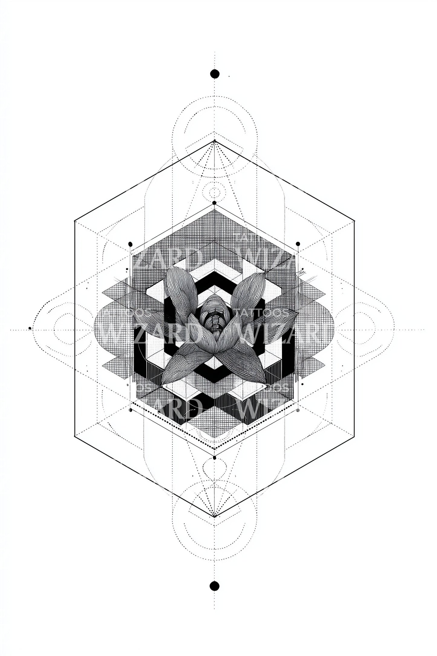 Cubic Bloom Matrix Tattoo Illustration