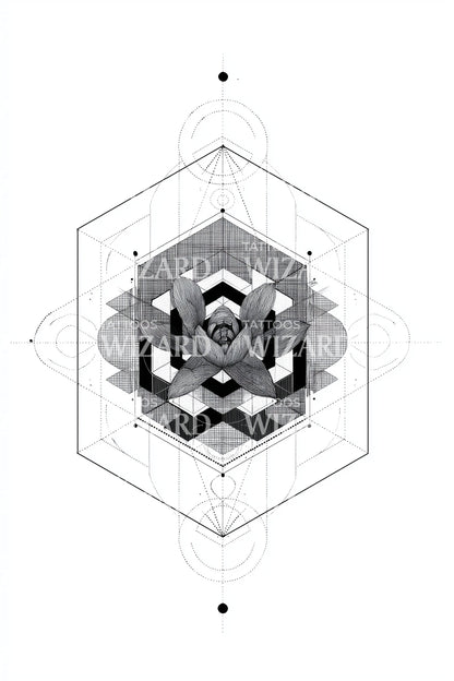Ilustración de tatuaje Matriz de Flor Cúbica
