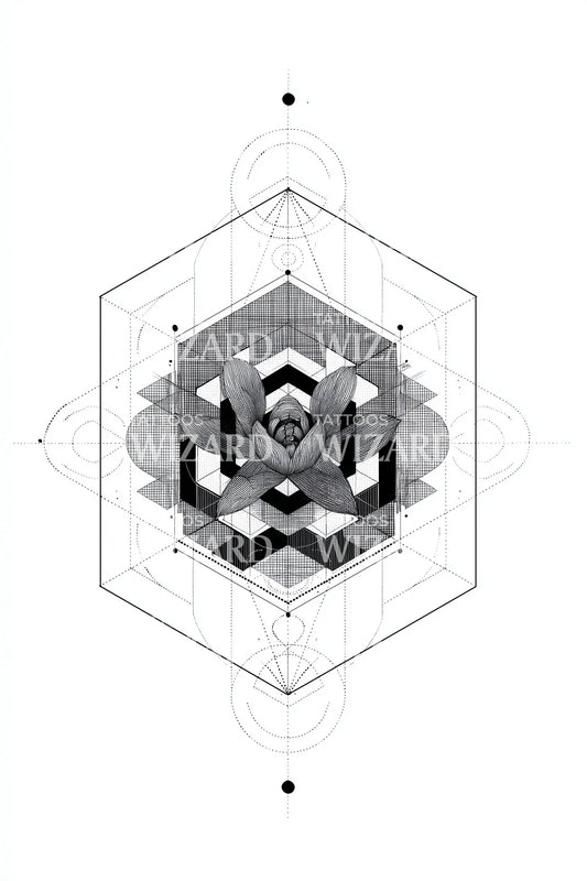 Cubic Bloom Matrix Tattoo Illustration