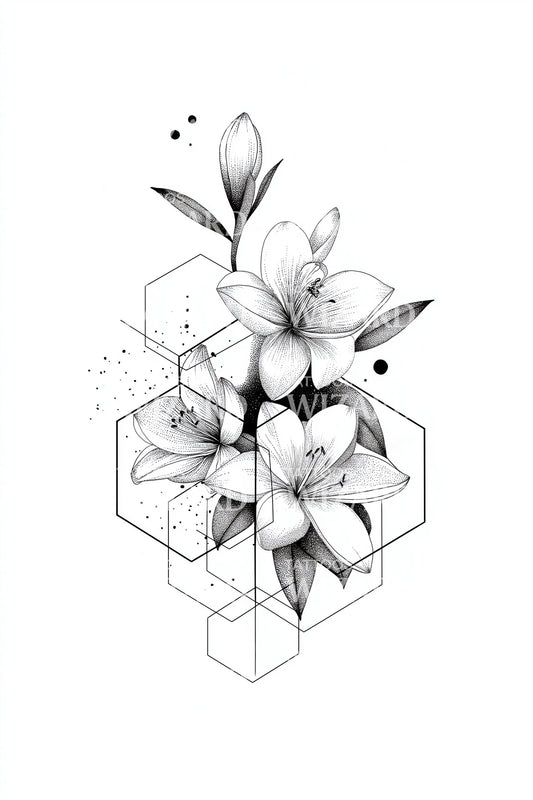 Cubic Magnolia Bouquet Tattoo Illustration