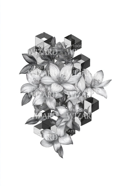 Kubisk Magnolia Kluster Tatuering Design