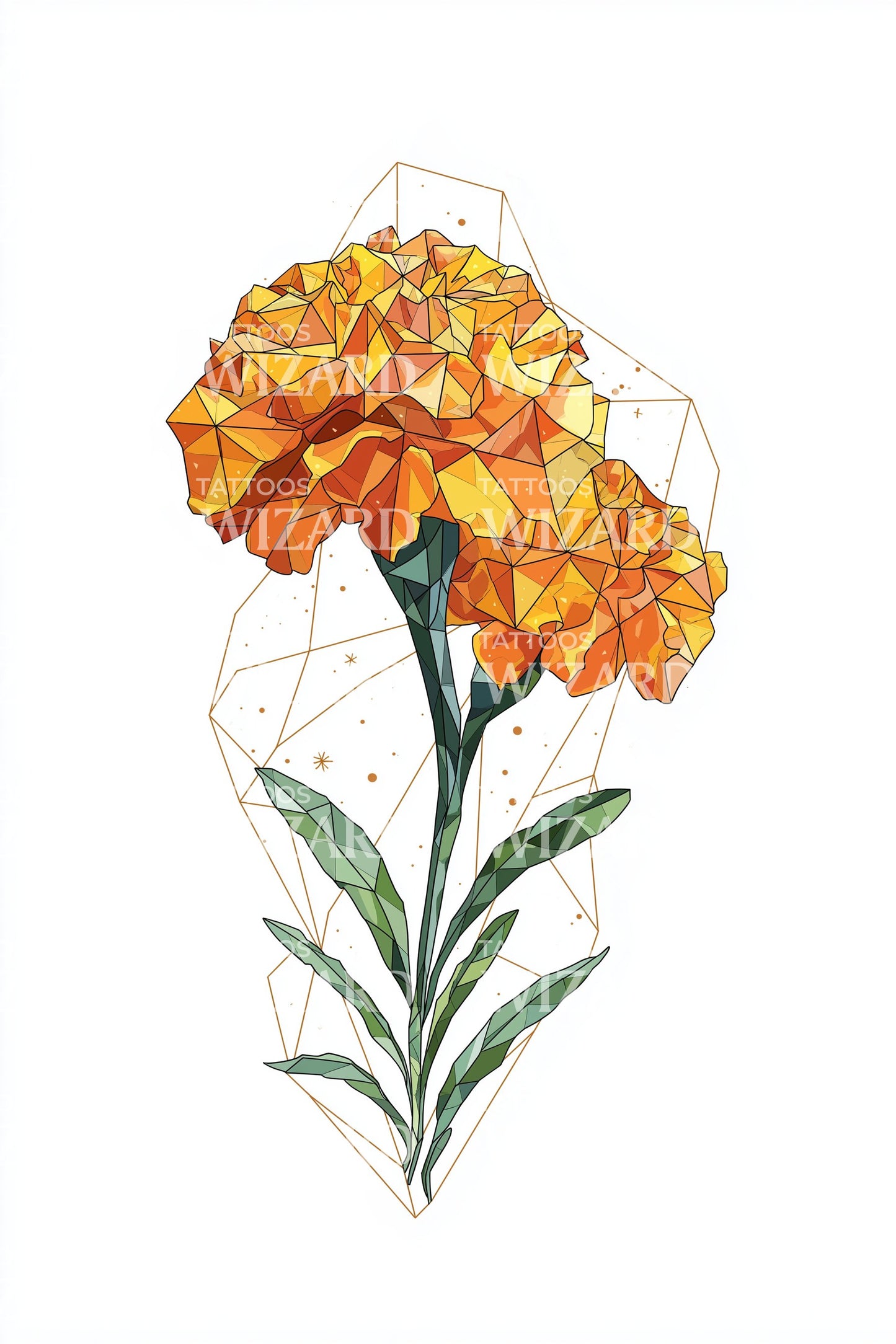 立体派万寿菊花束纹身设计
