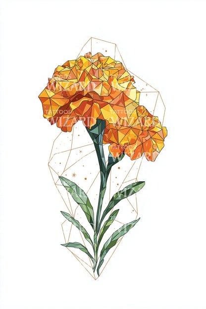 立体派万寿菊花束纹身设计