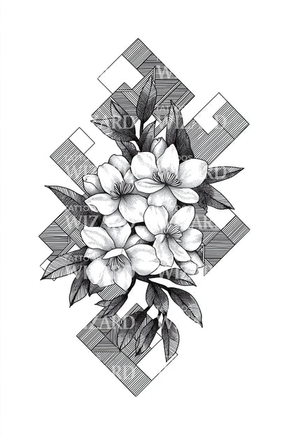 Ilustración de tatuaje de cuadrícula de plumeria cubista