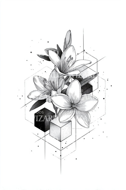 Kuboid Magnolia Bukett Tatuering Design