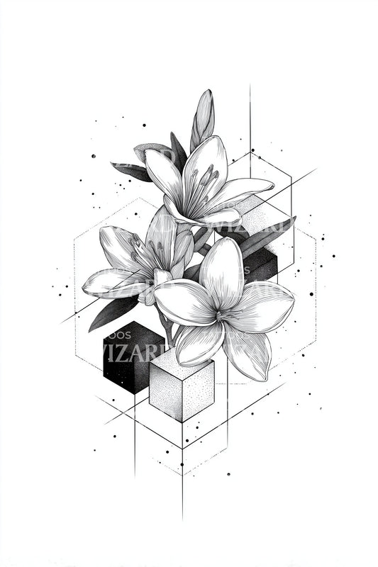 Cuboid Magnolia Bouquet Tattoo Design