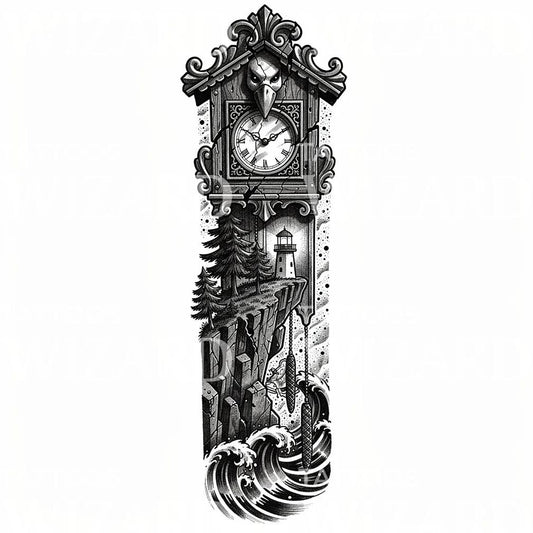 Cuckoo Clock Lighthouse Tattoo Design