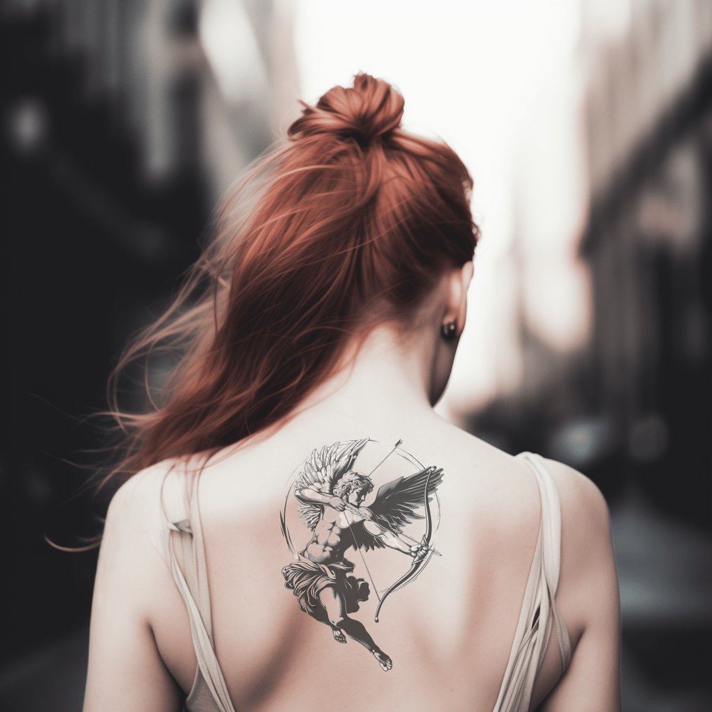 Angel of Love Throwing Arrow Tattoo Design