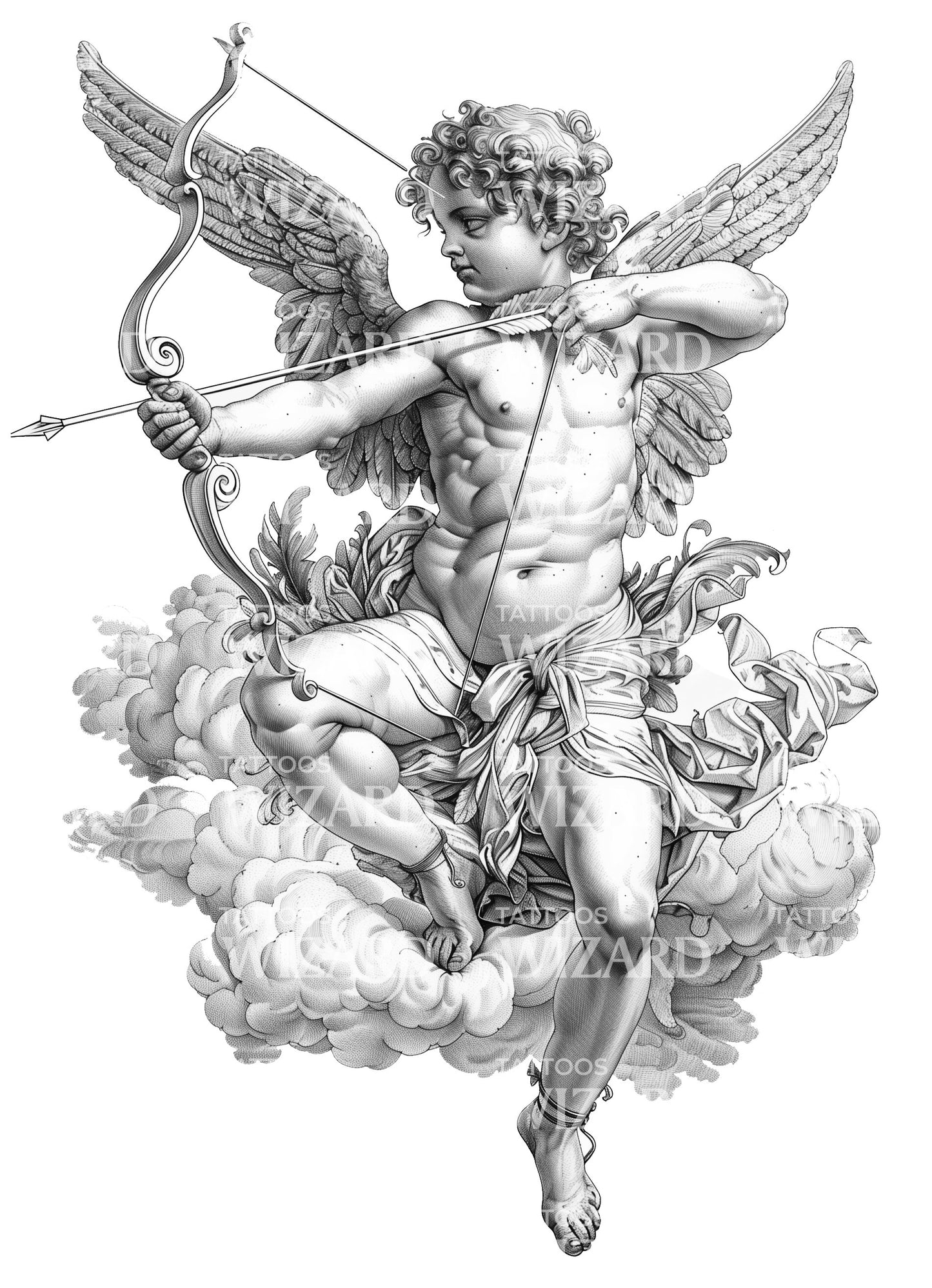 Cupid Statue with Bow and Arrow Tattoo Idea