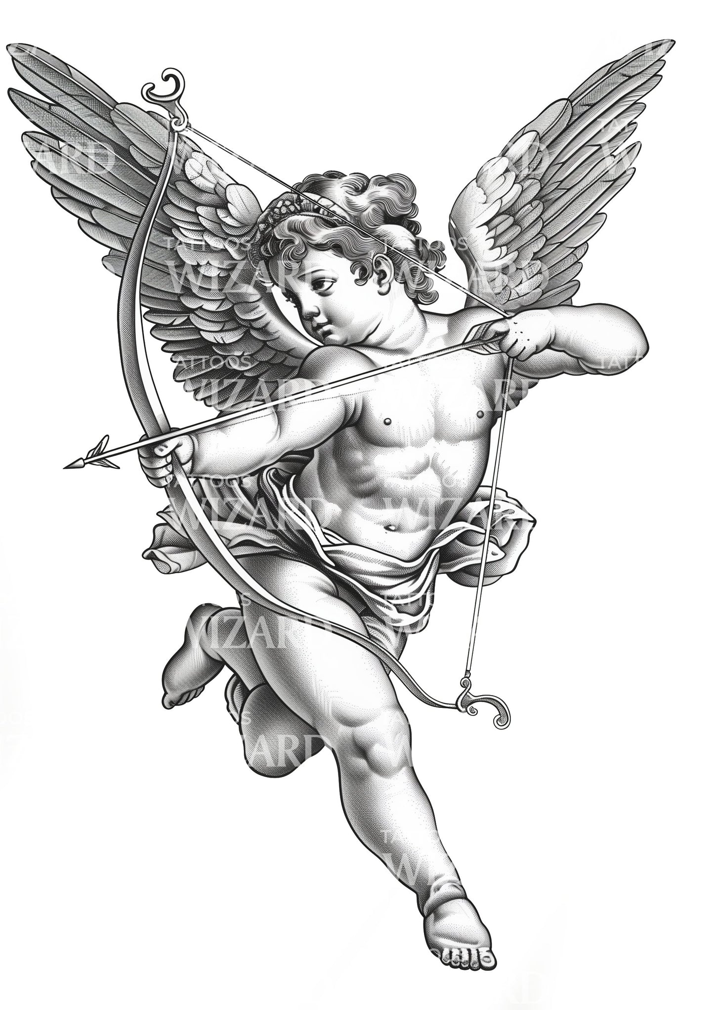 Cupid Throwing an Arrow for Love Tattoo Design