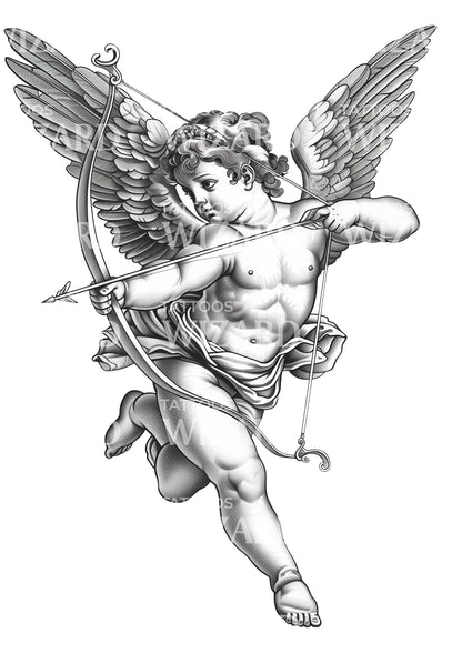 Cupid Throwing an Arrow for Love Tattoo Design