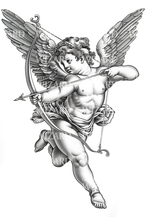 Cupid Throwing an Arrow for Love Tattoo Design