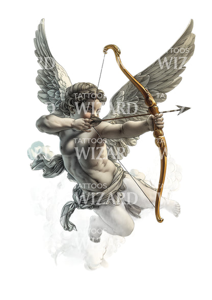 Cupid Throwing Arrow Tattoo Design