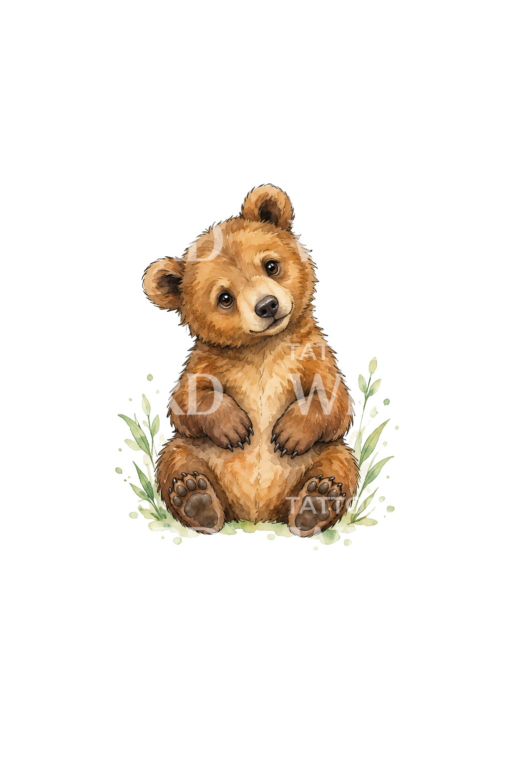 Akvarelová ilustrace tetování zvědavého medvíděte