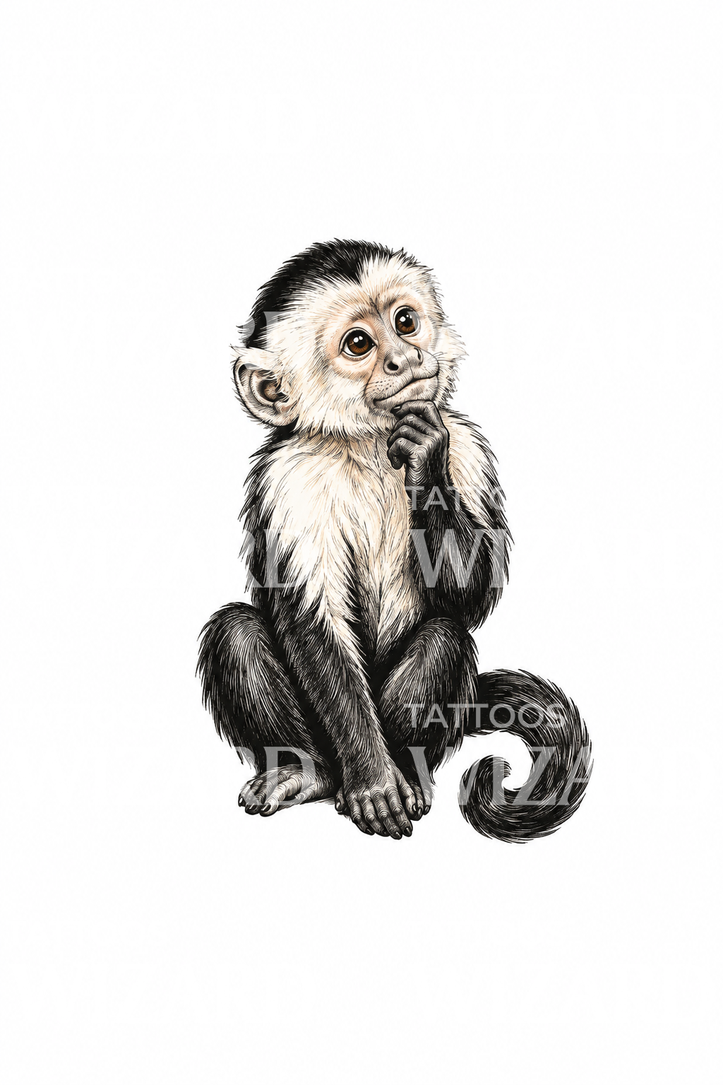 Curious Capuchin Monkey Sketch Tattoo