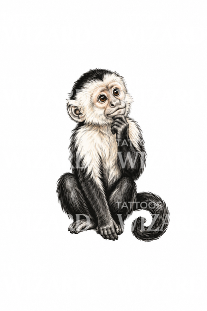 Curious Capuchin Monkey Sketch Tattoo