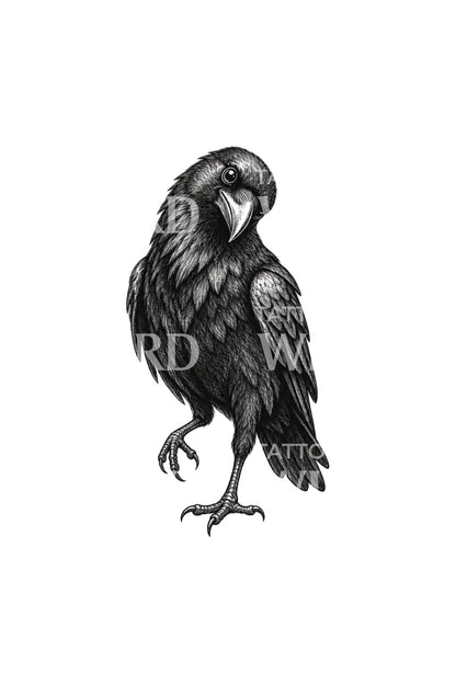 Curious Head Tilt Crow Sketch Tattoo Design