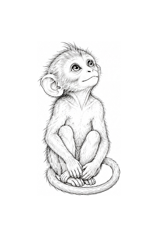 Curious Little Monkey Fine Line Tattoo