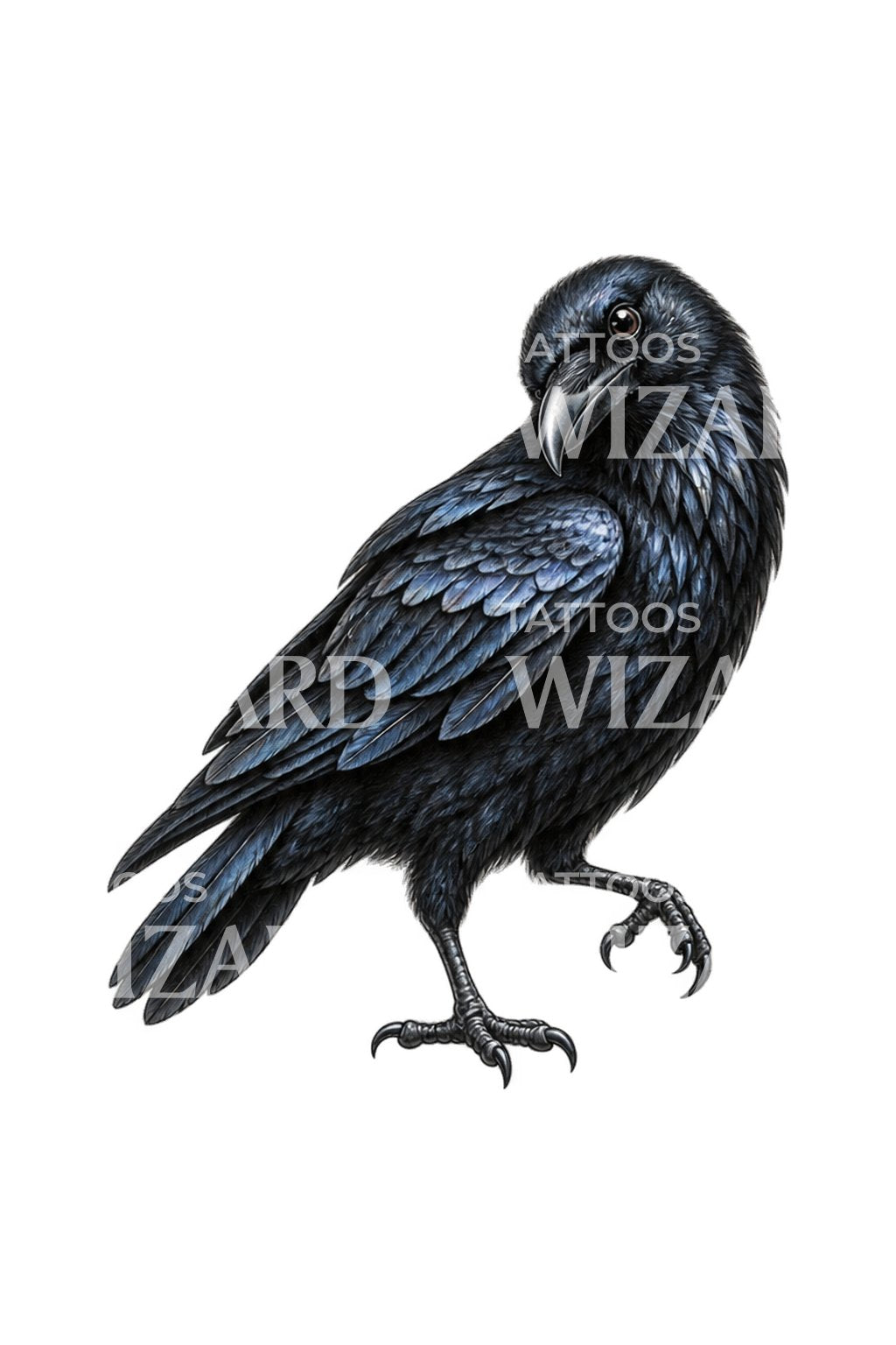 Tattoo di corvo curioso a metà passo