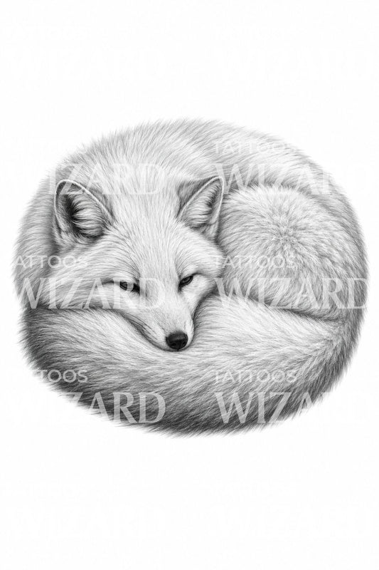 Curled Arctic Fox Tattoo Design