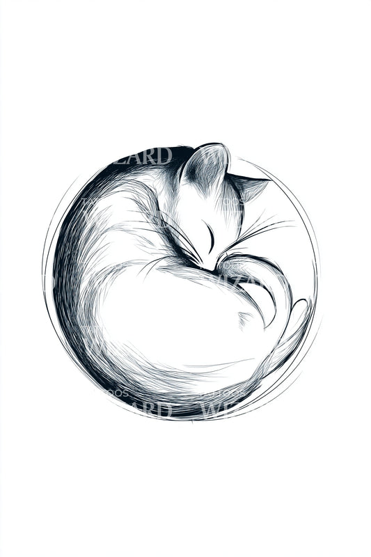 Curled Fox Minimal Tattoo Illustration