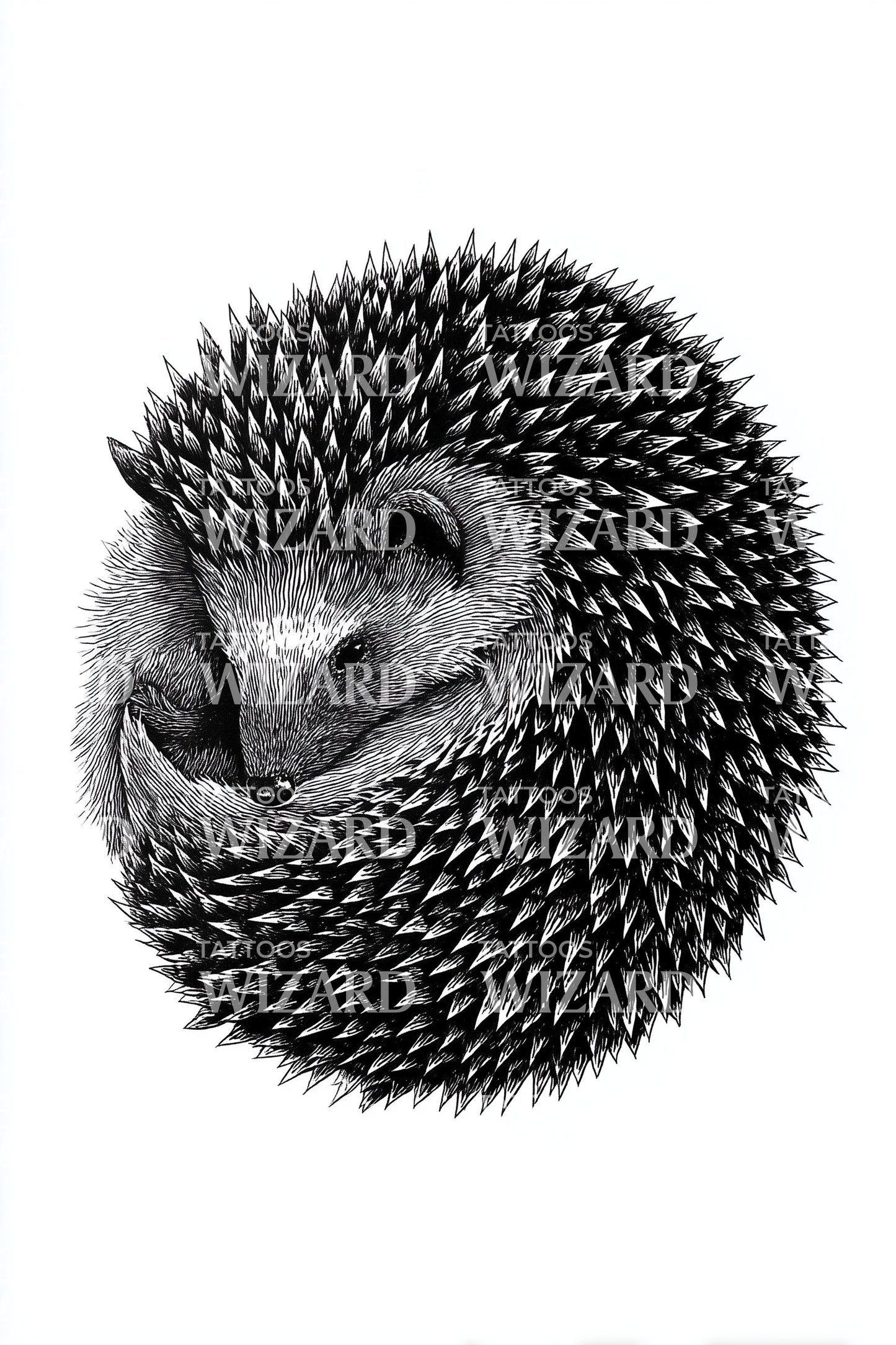 Curled Hedgehog Sphere Tattoo Design