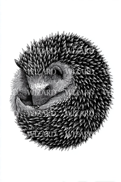 Curled Hedgehog Sphere Tattoo Design