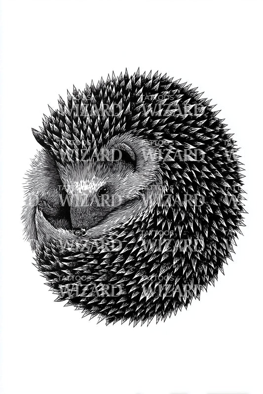 Curled Hedgehog Sphere Tattoo Design