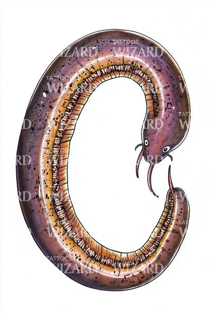 Curled Lamprey Worm Tattoo Design