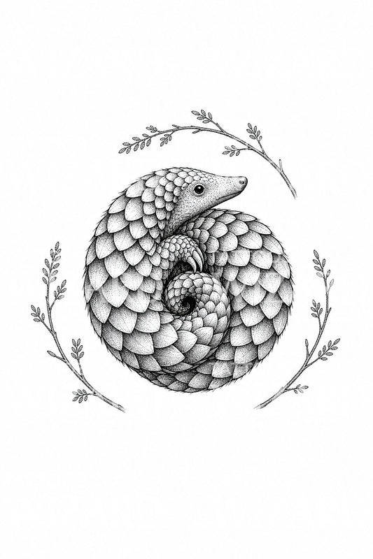 Ilustracja tatuażu z łuskami zwiniętego pangolina
