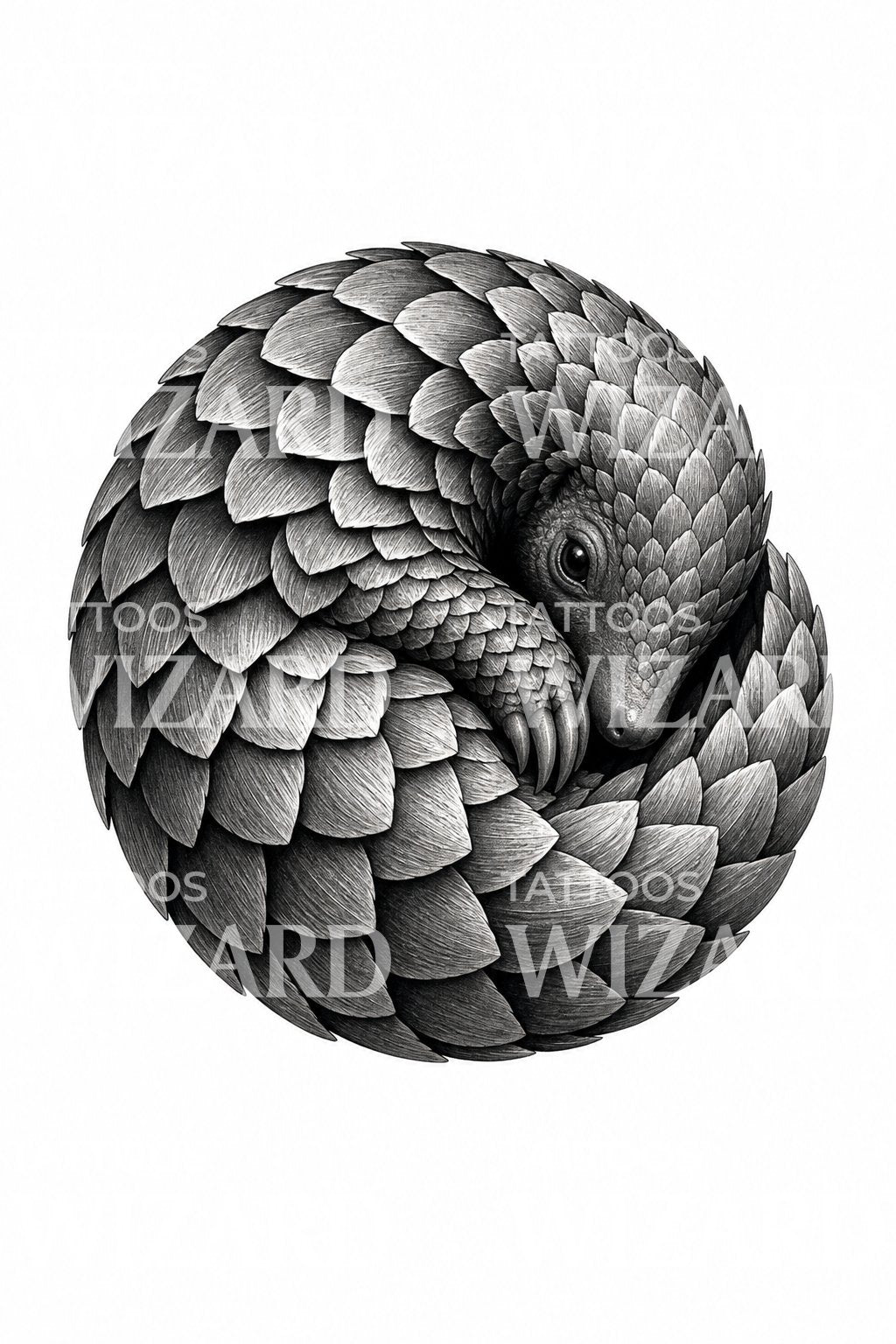 Curled Pangolin Tattoo Design