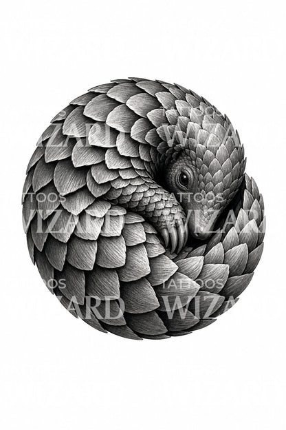 Curled Pangolin Tattoo Design