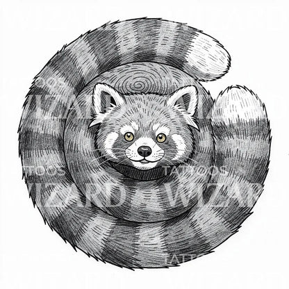Kıvrılmış Kızıl Panda Dövme Tasarımı