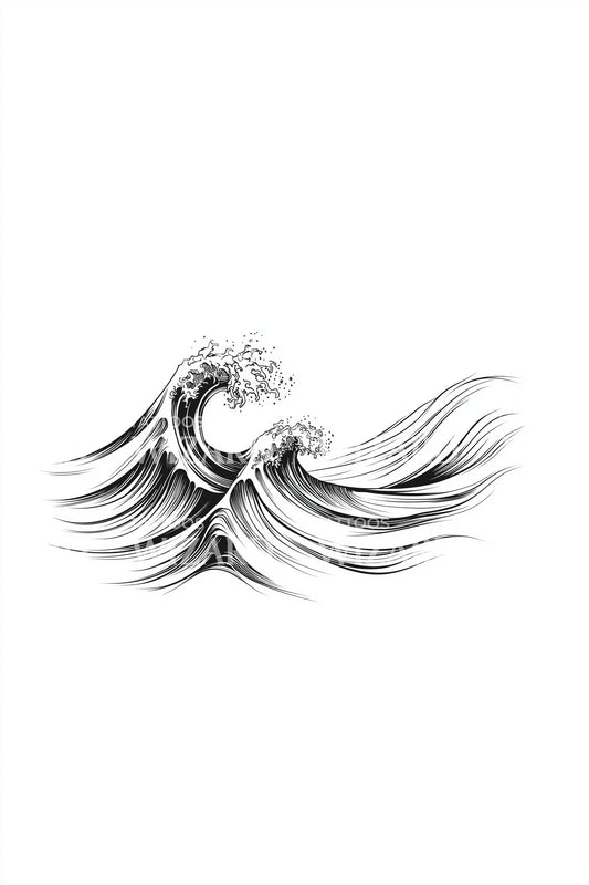 Curling Ocean Wave Tattoo Design