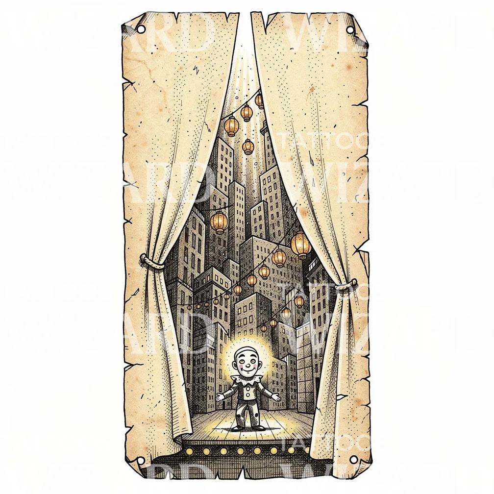 Curtain City Stage Tattoo Illustration