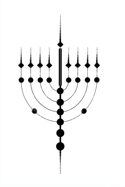 Curved Branch Menorah Tattoo Illustration