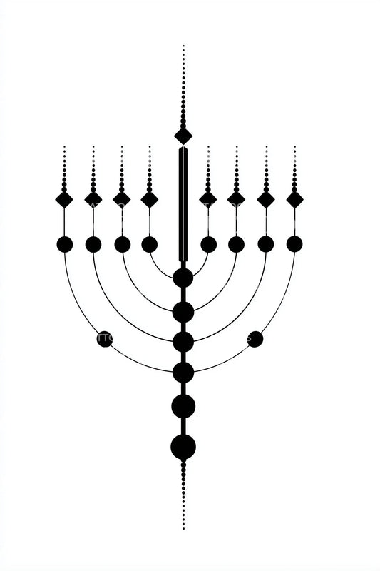 Curved Branch Menorah Tattoo Illustration