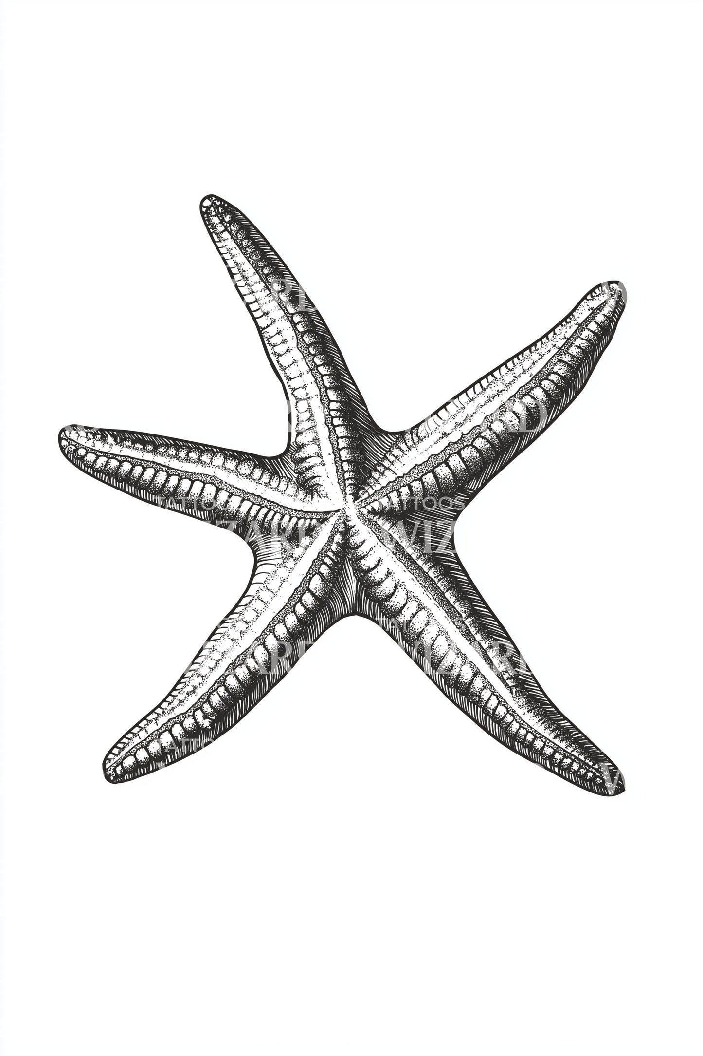 Curved Grey Starfish Tattoo Illustration
