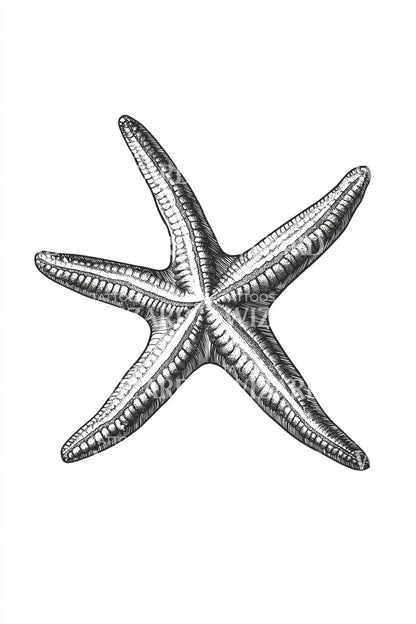 Curved Grey Starfish Tattoo Illustration