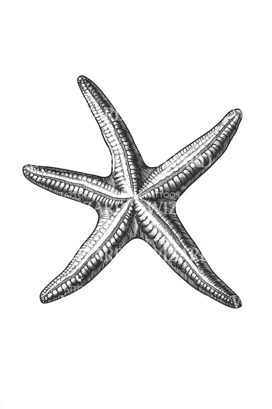 Curved Grey Starfish Tattoo Illustration