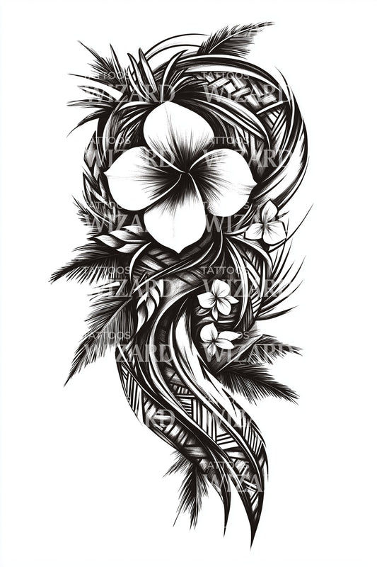 Curved Plumeria Stream Tattoo Idea