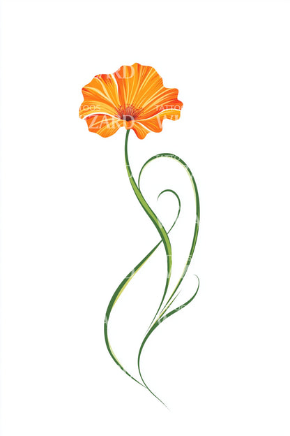 Curved Poppy Grace Tattoo Design