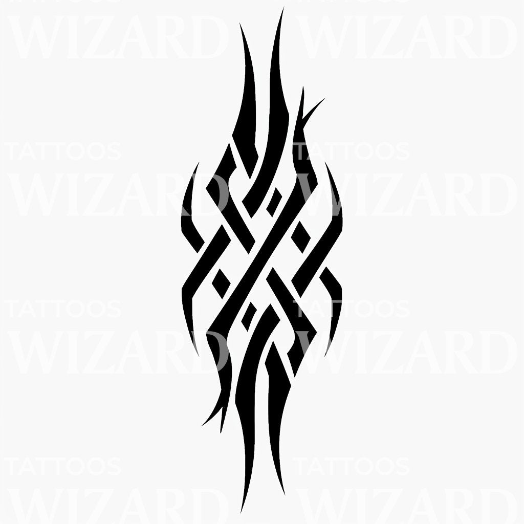 Curved Tribal Flame Pattern Tattoo Design