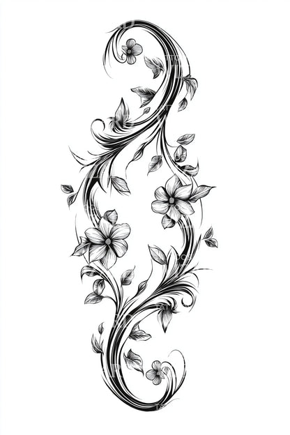 Diseño de tatuaje de enredadera floral curva