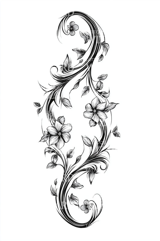 Diseño de tatuaje de enredadera floral curva