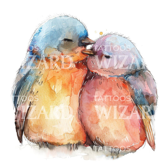 Cute Birds Couple Cuddling Tattoo Idea