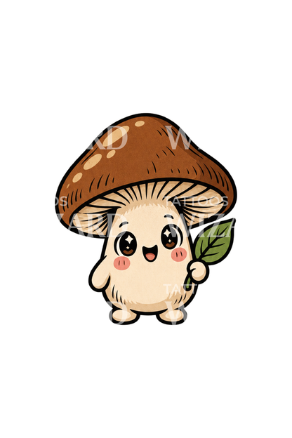 かわいい茶色のきのこキャラクターのステッカータトゥーデザイン