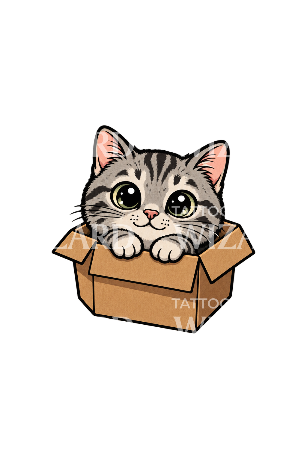 纸箱里可爱卡通猫咪纹身