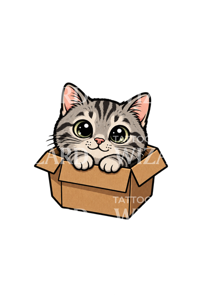纸箱里可爱卡通猫咪纹身