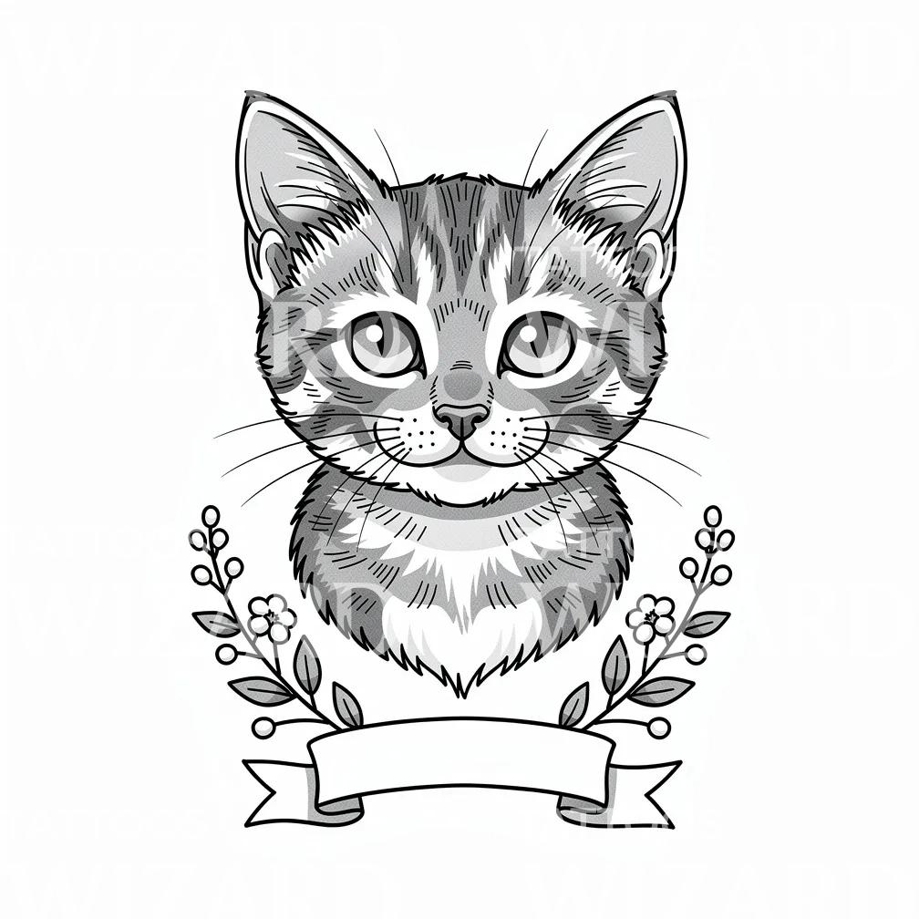 Sevimli Kedi Portresi Dövme Tasarımı